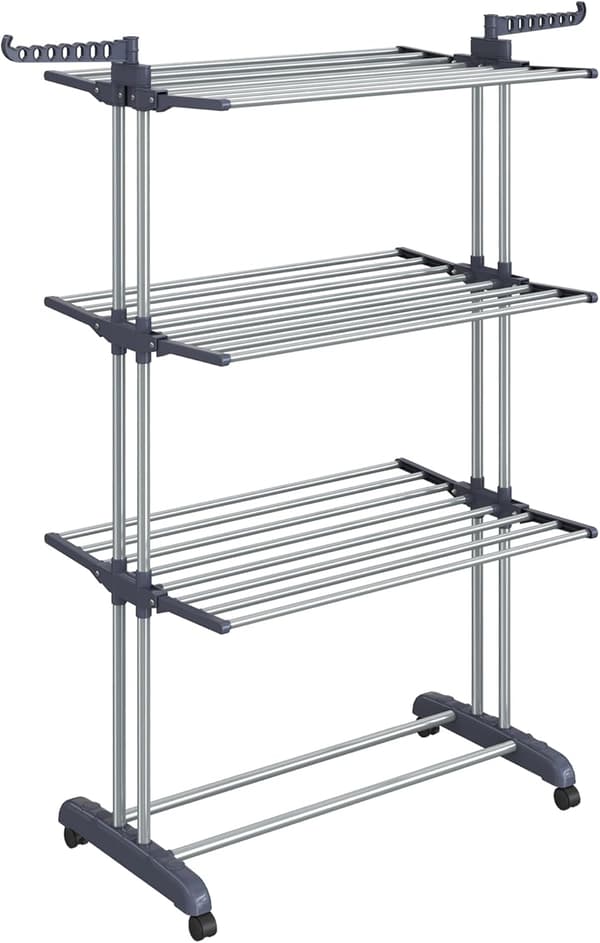 Clothes Airer 4 Tier Folding Wing Clothes Airer med hjul 63,5 x 128 x 173 cm Stor Enkel montering