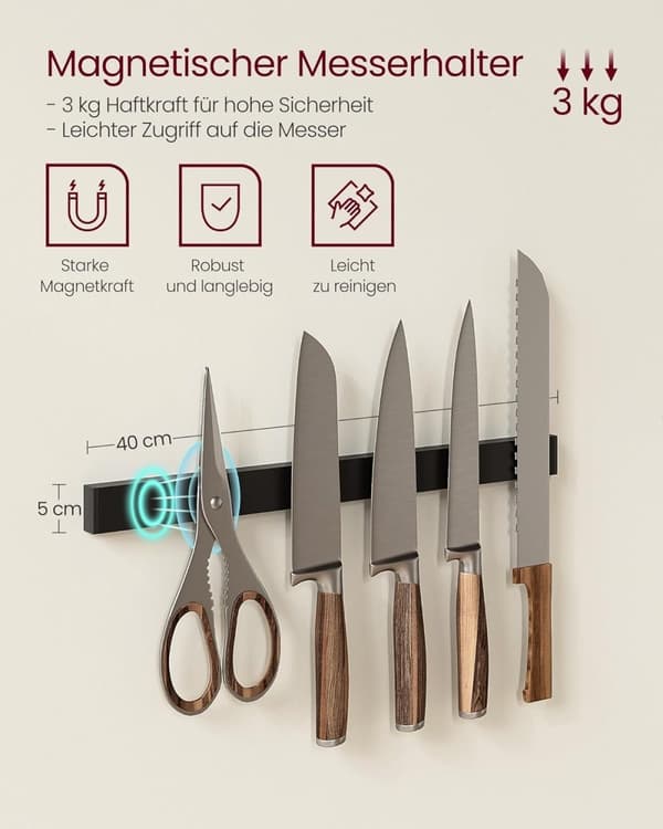 KKS026B01 Kökshylla, stående hylla, bänkskiva, köksö med magnetremsa för knivar