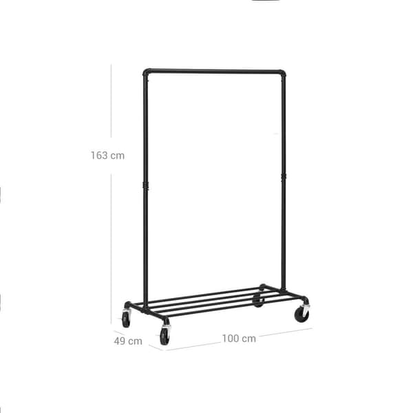 Kraftig metallklesstativ på hjul, holder 90 kg, industridesign, klesstativ med 1 klær