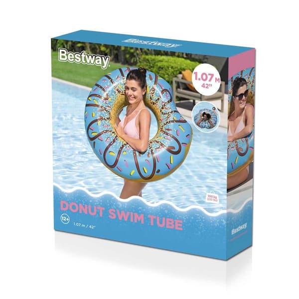Oppustelig strandring til svømning blå Donut 107cm BESTWAY