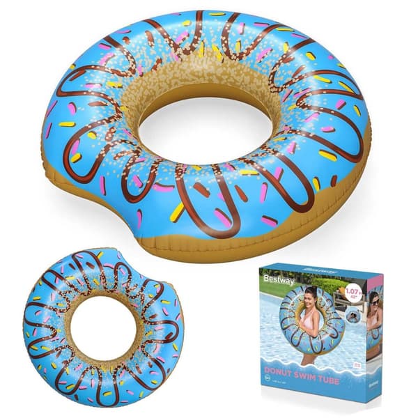 Oppustelig strandring til svømning blå Donut 107cm BESTWAY