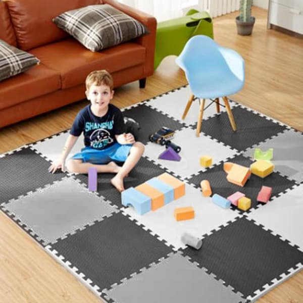 Stort skumpuslespilsmåtte skakternet Ricokids 180x180cm 9stk