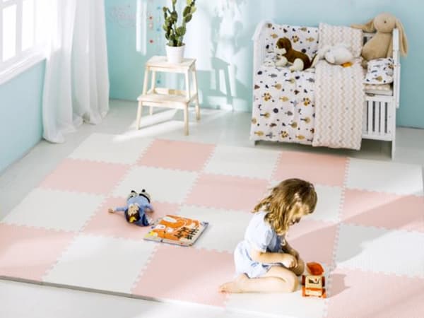 Ricokids stor skumpuslemåtte 60x60 cm 4 stk. fersken og hvid