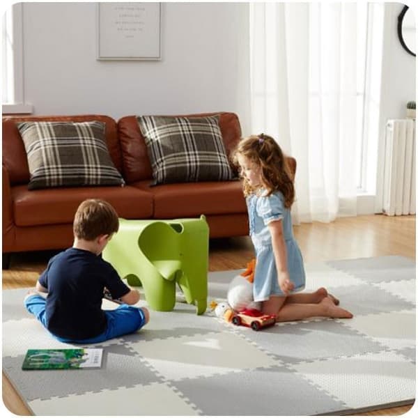 Stor skumpuslemåtte hvidgrå Ricokids 180x180cm 9stk