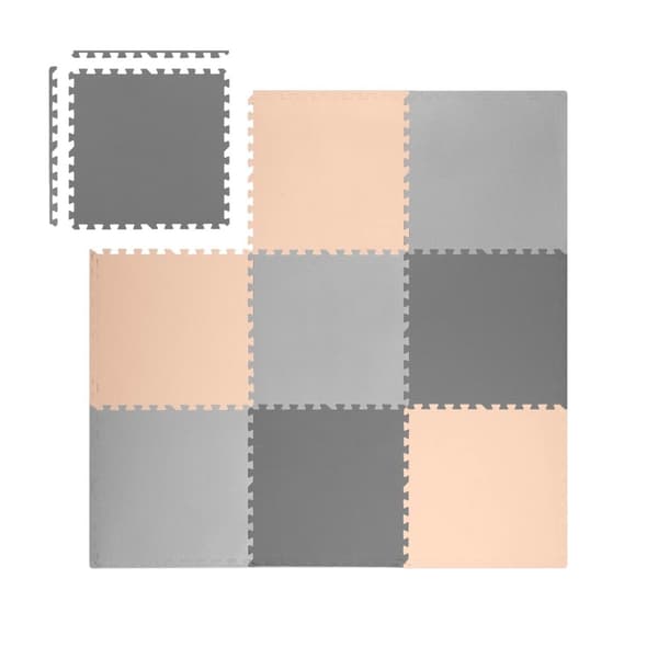Iso vaahtomuovi pulmamatto Ricokids 180x180cm 9 kpl harmaa-persikka