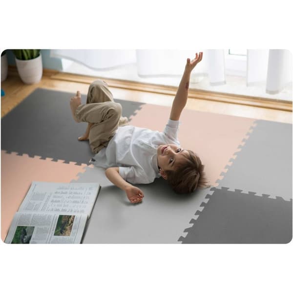 Iso vaahtomuovi pulmamatto Ricokids 180x180cm 9 kpl harmaa-persikka