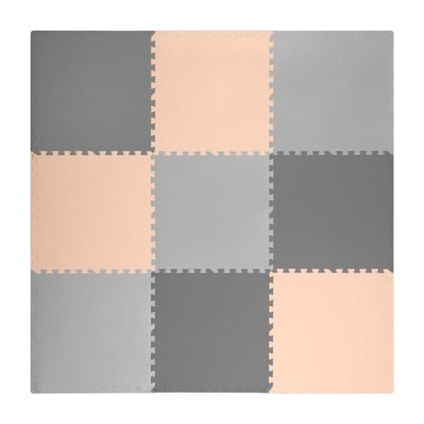 Iso vaahtomuovi pulmamatto Ricokids 180x180cm 9 kpl harmaa-persikka