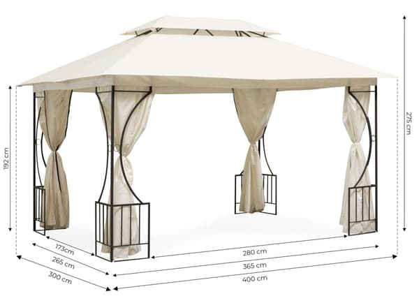 Luksus beige havepavillontelt Lysthus 3x4 m med myggenet og fulde vægge MultiGarden