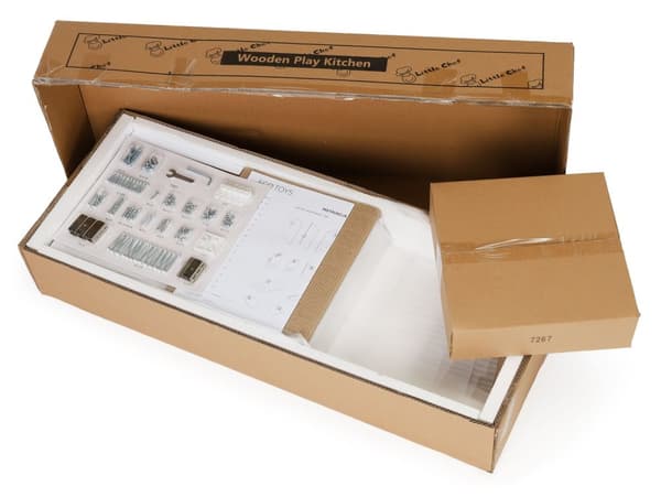 Suuri puinen leikkikeittiö lapsille, valkoinen ja kulta, ECOTOYS
