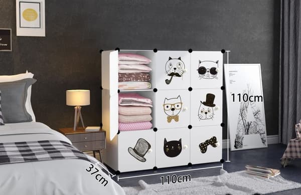 Børnemodulært skab, børnehylde, 9x - katte