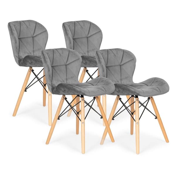 Sæt med 4 Velvet spise- og stuestole Grå ModernHome