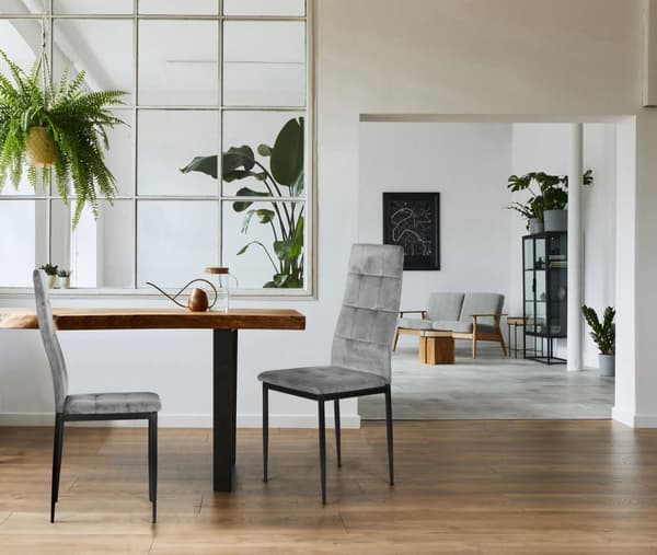 Sæt med 4 fløjlsstole til spise- og stue Grå ModernHome