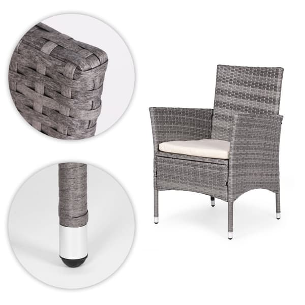 Hagemøbelsett med rottinglignende finish – 4 stoler + MultiGarden rundt bord