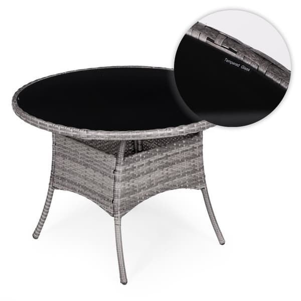 Hagemøbelsett med rottinglignende finish – 4 stoler + MultiGarden rundt bord