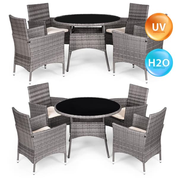 Hagemøbelsett med rottinglignende finish – 4 stoler + MultiGarden rundt bord