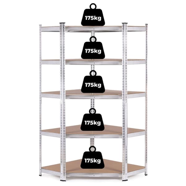 Hjørneoppbevaringsstativ 180x90x40 cm Galvanisert stål, 5 hyller, 875 kg Kapasitet ModernHome