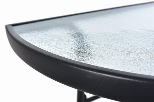 Halvcirkulært sofabord i sort glas til altan, terrasse, gårdhave