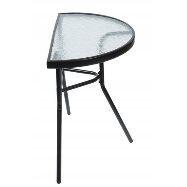 Halvcirkulært sofabord i sort glas til altan, terrasse, gårdhave