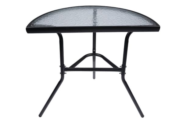 Halvcirkulært sofabord i sort glas til altan, terrasse, gårdhave