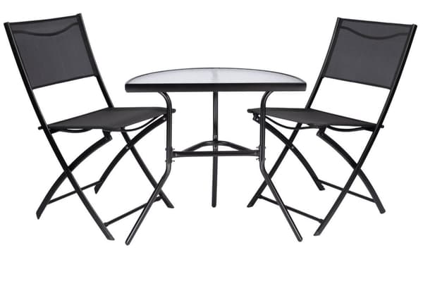 Halvcirkulært sofabord i sort glas til altan, terrasse, gårdhave