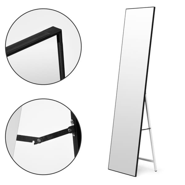 Stort stående spejl 159 cm, aluminium, sort stel, ModernHome
