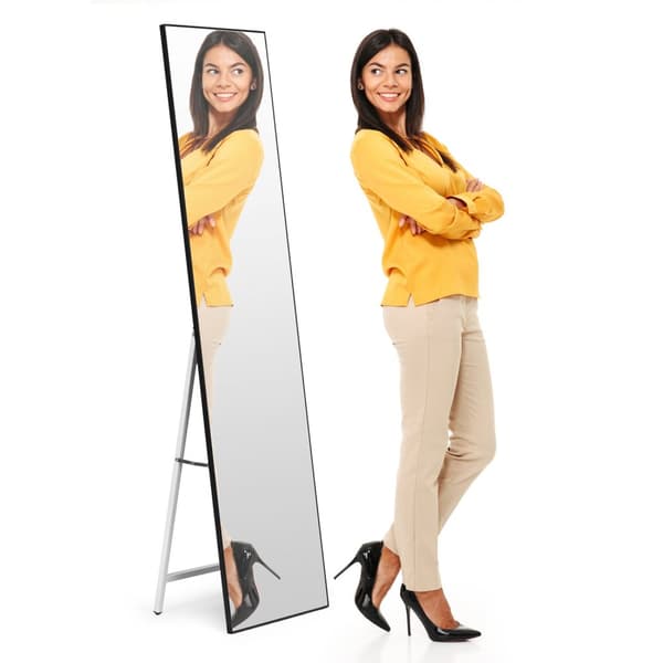 Stort stående spejl 159 cm, aluminium, sort stel, ModernHome