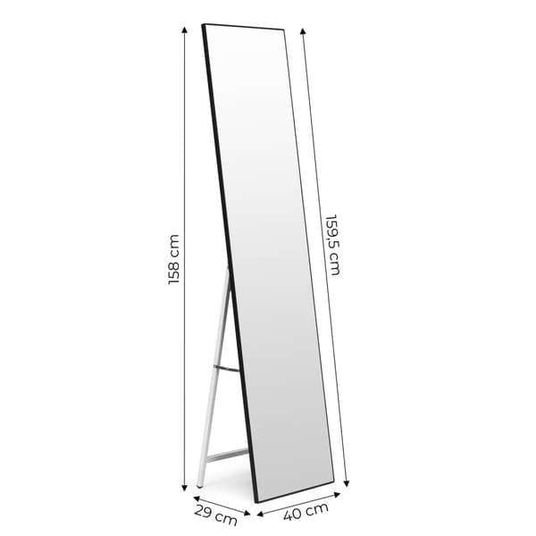 Stort stående spejl 159 cm, aluminium, sort stel, ModernHome