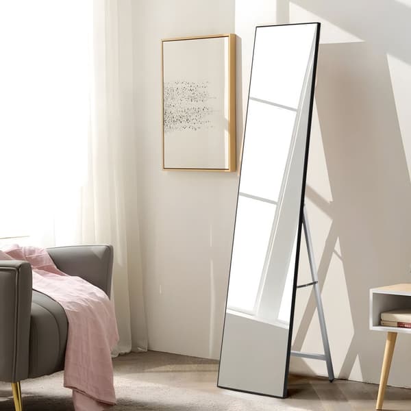 Stort stående spejl 159 cm, aluminium, sort stel, ModernHome