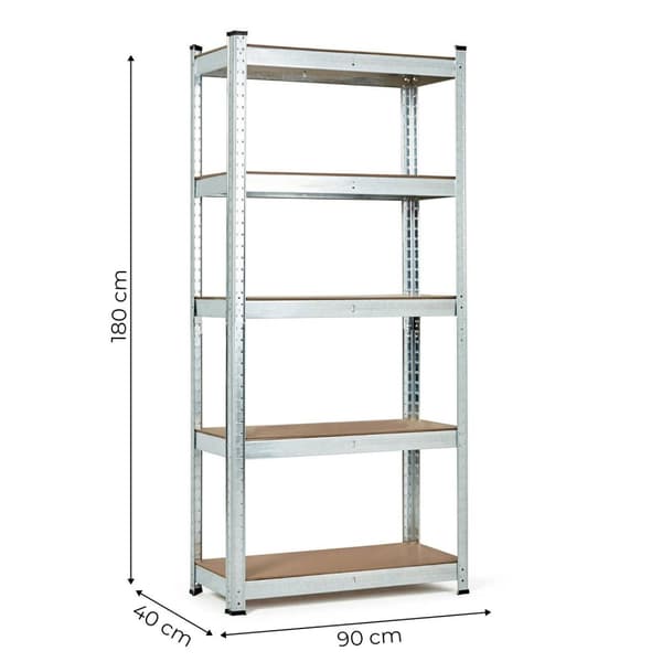 Opbevaringsstativ 180x90x40 cm Galvaniseret stål, 5 hylder, 875 kg Kapacitet ModernHome
