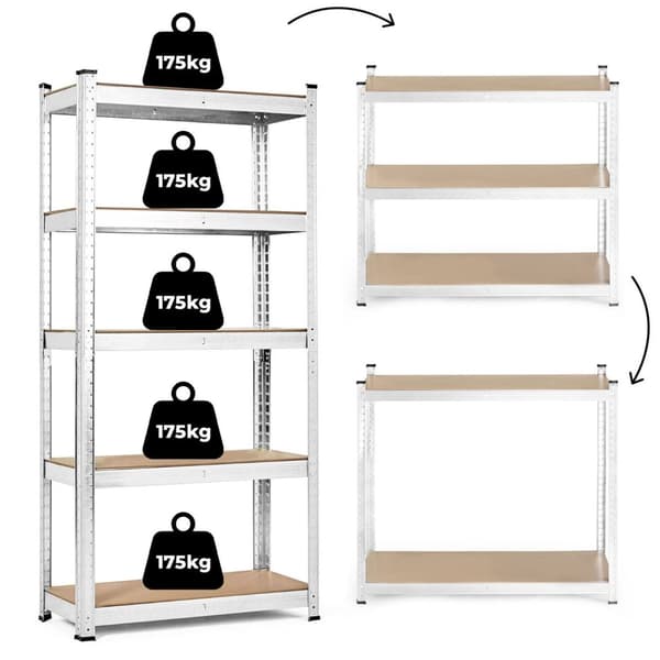 Opbevaringsstativ 180x90x40 cm Galvaniseret stål, 5 hylder, 875 kg Kapacitet ModernHome