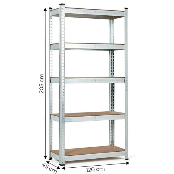 Oppbevaringsstativ 205x120x45 cm Galvanisert stål, 5 hyller, 875 kg Kapasitet ModernHome