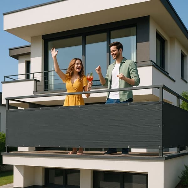 Balkon Privatskærm med Beslag 100x700 cm Skyggenet + monteringstilbehør Grå MultiGarden