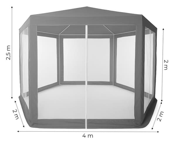 Havehandel Pavillon Telt 2x2x2 m med Myggenet Grå MultiGarden