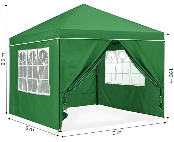 Trädgårdspaviljongtält 3x3 m Pop-Up med 4 sidoväggar MultiGarden