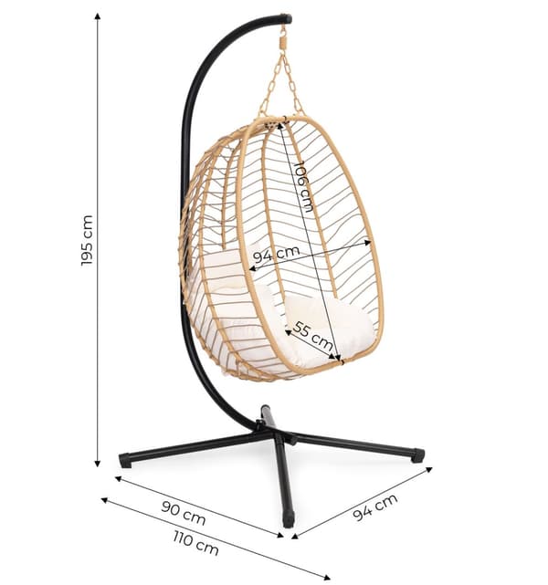 Stor Hangende Æggestol Fritstående Havegynge op til 120 kg + Puder MultiGarden
