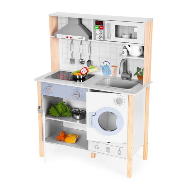 Kids Play Kitchen med lyder, LED, ovn, vaskemaskin og tilbehør ØKOLEKER