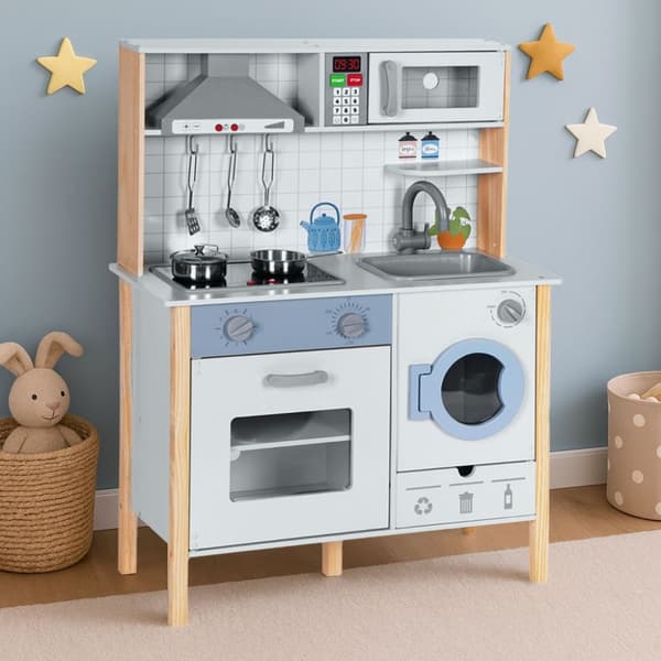 Kids Play Kitchen med lyder, LED, ovn, vaskemaskin og tilbehør ØKOLEKER