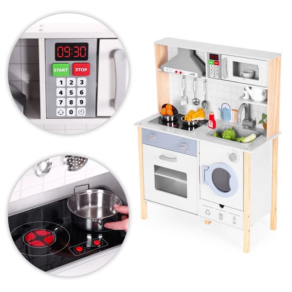 Kids Play Kitchen med lyder, LED, ovn, vaskemaskin og tilbehør ØKOLEKER
