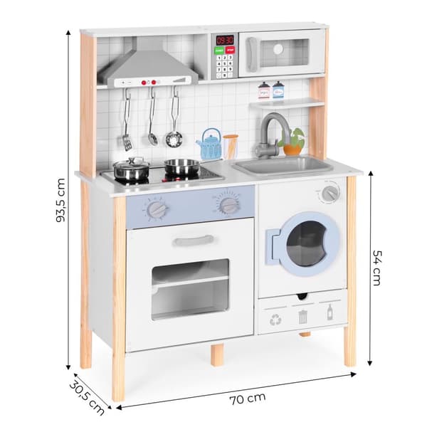 Kids Play Kitchen med lyder, LED, ovn, vaskemaskin og tilbehør ØKOLEKER
