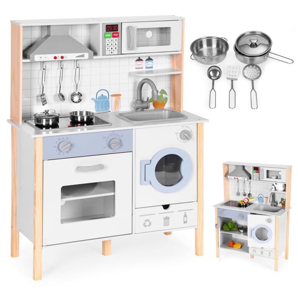 Kids Play Kitchen med lyder, LED, ovn, vaskemaskin og tilbehør ØKOLEKER
