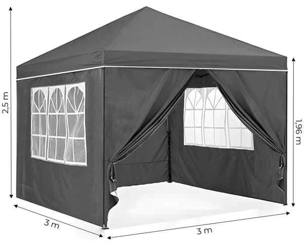 Havepavillontelt 3x3 m Pop-Up med 4 Sidevægge MultiGarden
