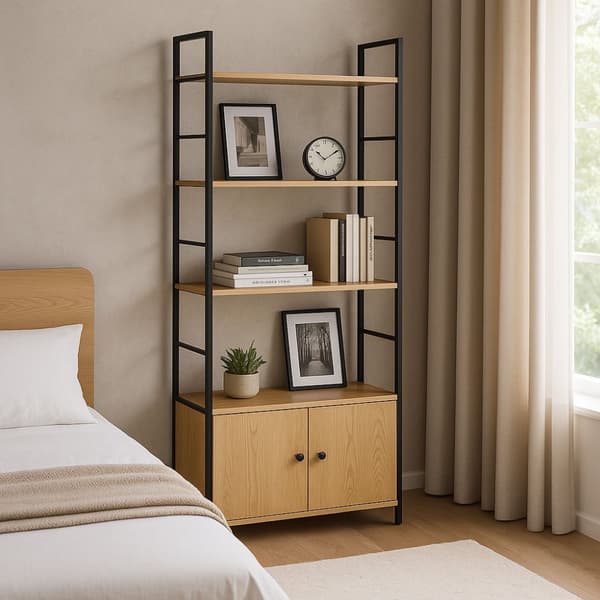 Industriel loftshylde med skab og 4 hylder ModernHome