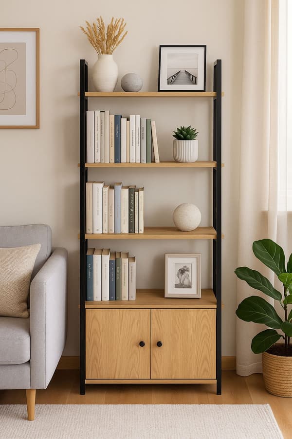Industriel loftshylde med skab og 4 hylder ModernHome
