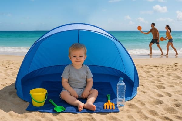 Pop-up strandtelt Vindfang til strand, pool, have Blå MultiGarden