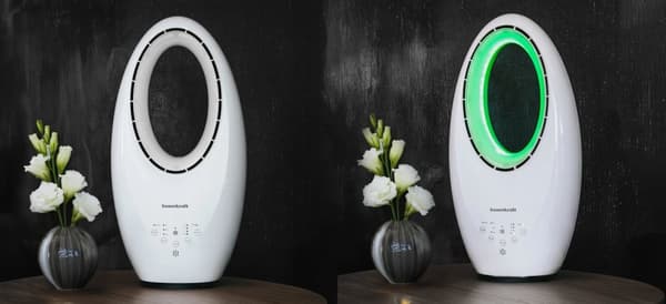 Moderne bladløs stående gulvventilator 60W – 3 tilstande, fjernbetjening, timer, LED-belysning