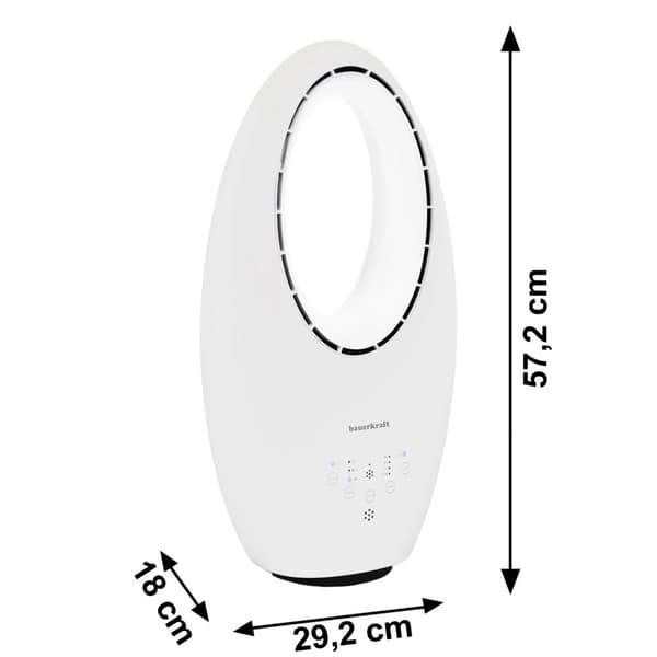 Moderne bladløs stående gulvventilator 60W – 3 tilstande, fjernbetjening, timer, LED-belysning