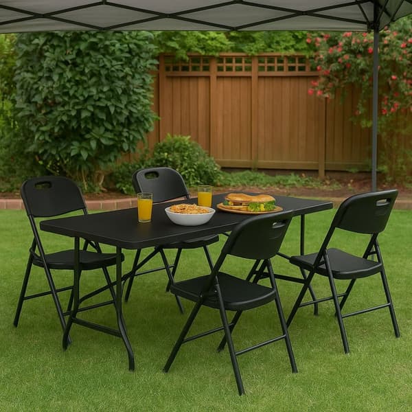 Ruokailusetti – Kokoontaittuva pöytä + 4 tuolia HDPE Black MultiGarden