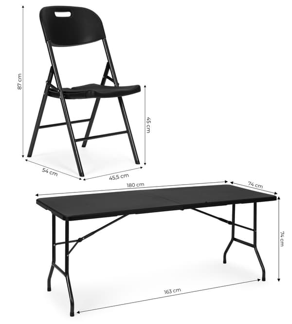 Ruokailusetti – Kokoontaittuva pöytä + 4 tuolia HDPE Black MultiGarden