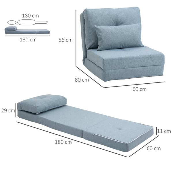 Gulvstol foldemadras liggeunderlag, 2-i-1 design, aftagelig pude, 60 x 80 x 56 cm, himmelblå