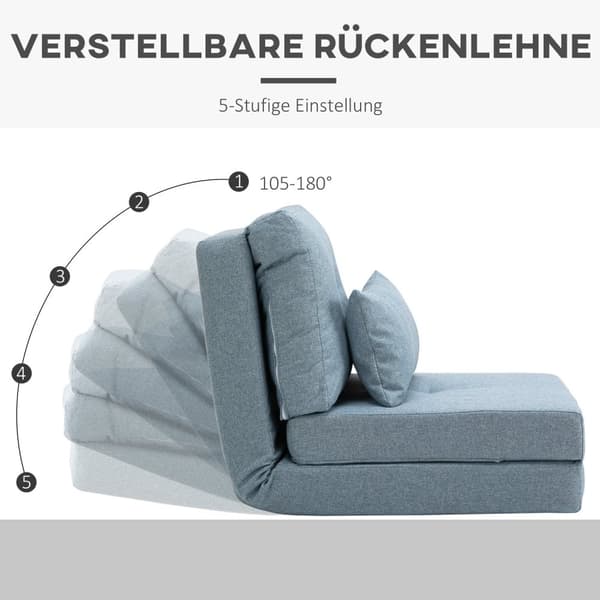 Gulvstol foldemadras liggeunderlag, 2-i-1 design, aftagelig pude, 60 x 80 x 56 cm, himmelblå